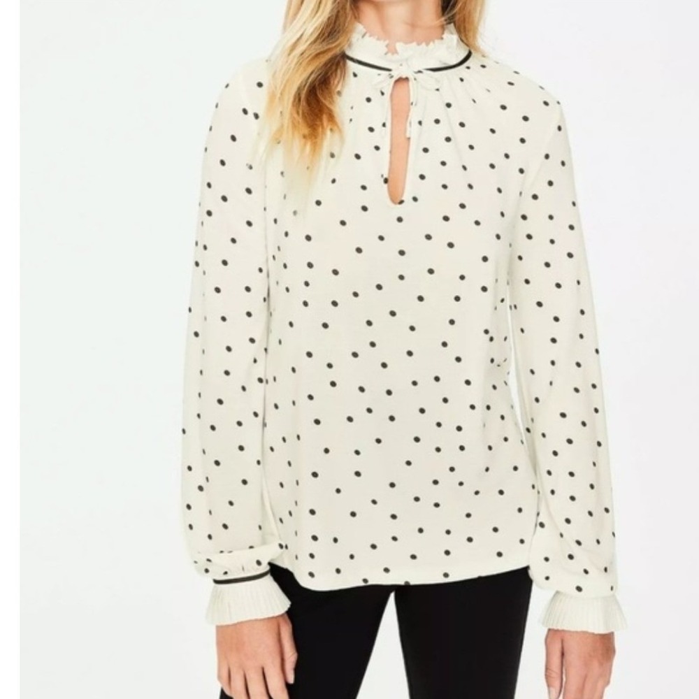 Boden Bronwyn Ruffle Polka Dot Blouse Black White Preppy Women's 4 US